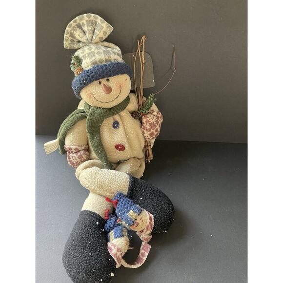 Snowman Plush Stuffed Figurine Bundle (3) Folk Art Farmhouse Rustic Cottagecore - Picture 2 of 5